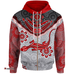 Aboriginal Zip Up Hoodie Indigenous Boomerang and Lizard Art