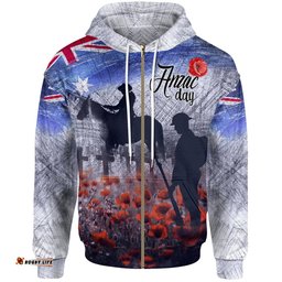 ANZAC Day Zip Up Hoodie Lest We Forget Vintage Poppies