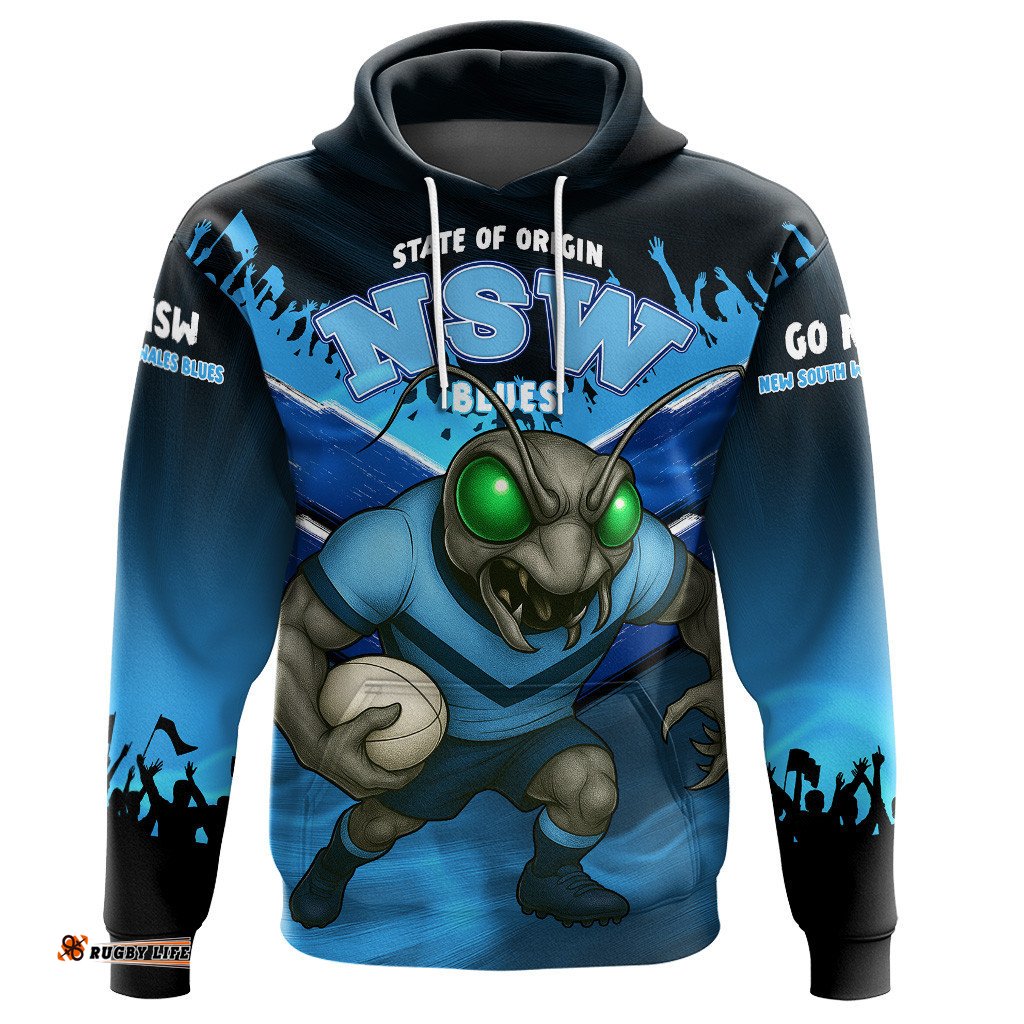 New South Wales Blues Hoodie - Custom State Of Origin Go NSW Blues Football Cockroaches Mascot Hoodie