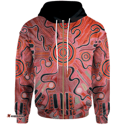 Aboriginal Zip Up Hoodie Indigenous Footprint Landscape