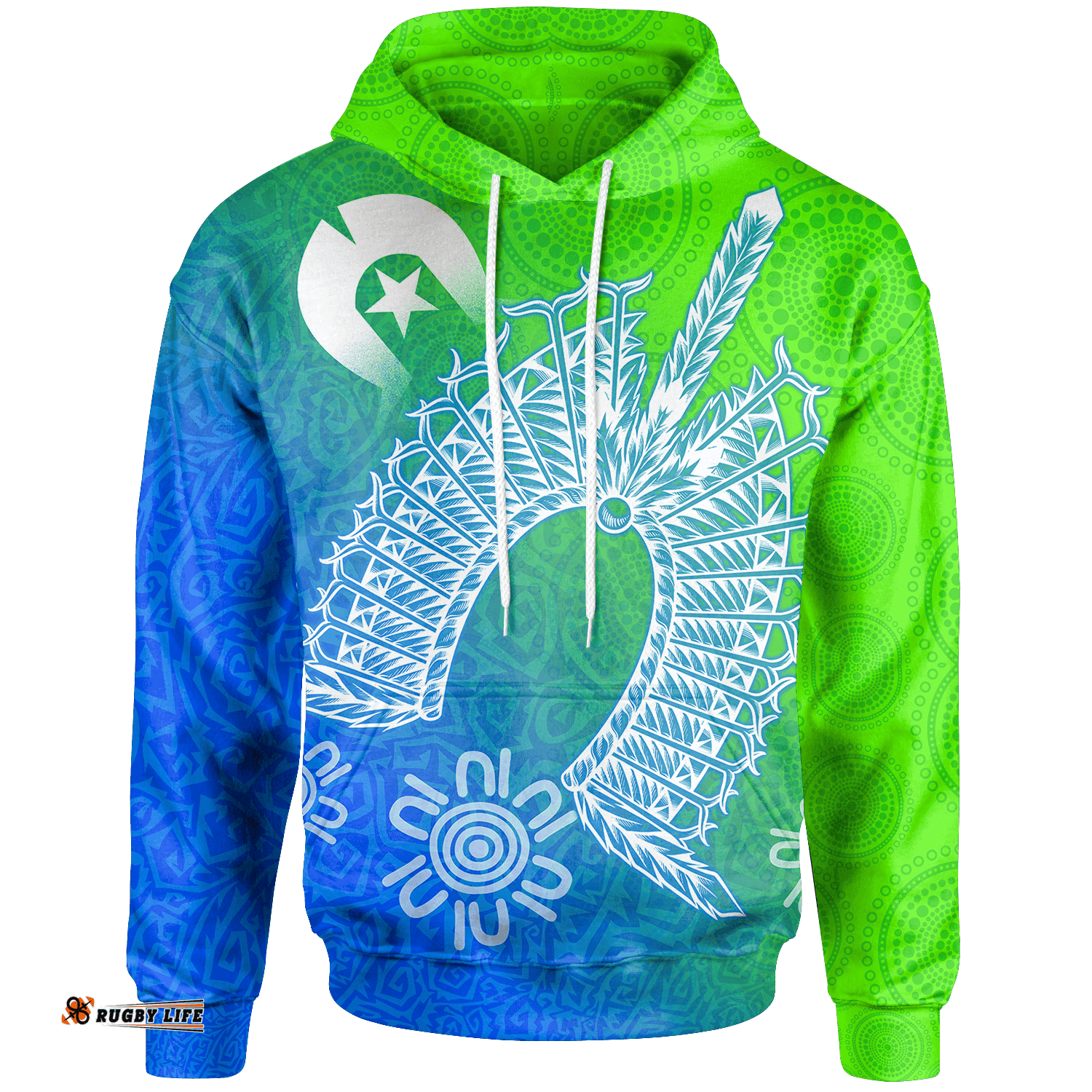 Torres Strait Islanders Hoodie Dhari Mask Ocean Style