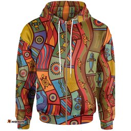 Zip Up Hoodie Aboriginal Art With Animals