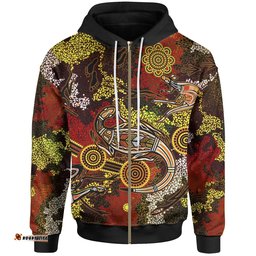 Aboriginal Zip Up Hoodie, Kangaroo and Lizard Dot Painting Art