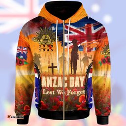 Australia ANZAC Day Zip Up Hoodie ANZAC Day Commemoration 1939 1945