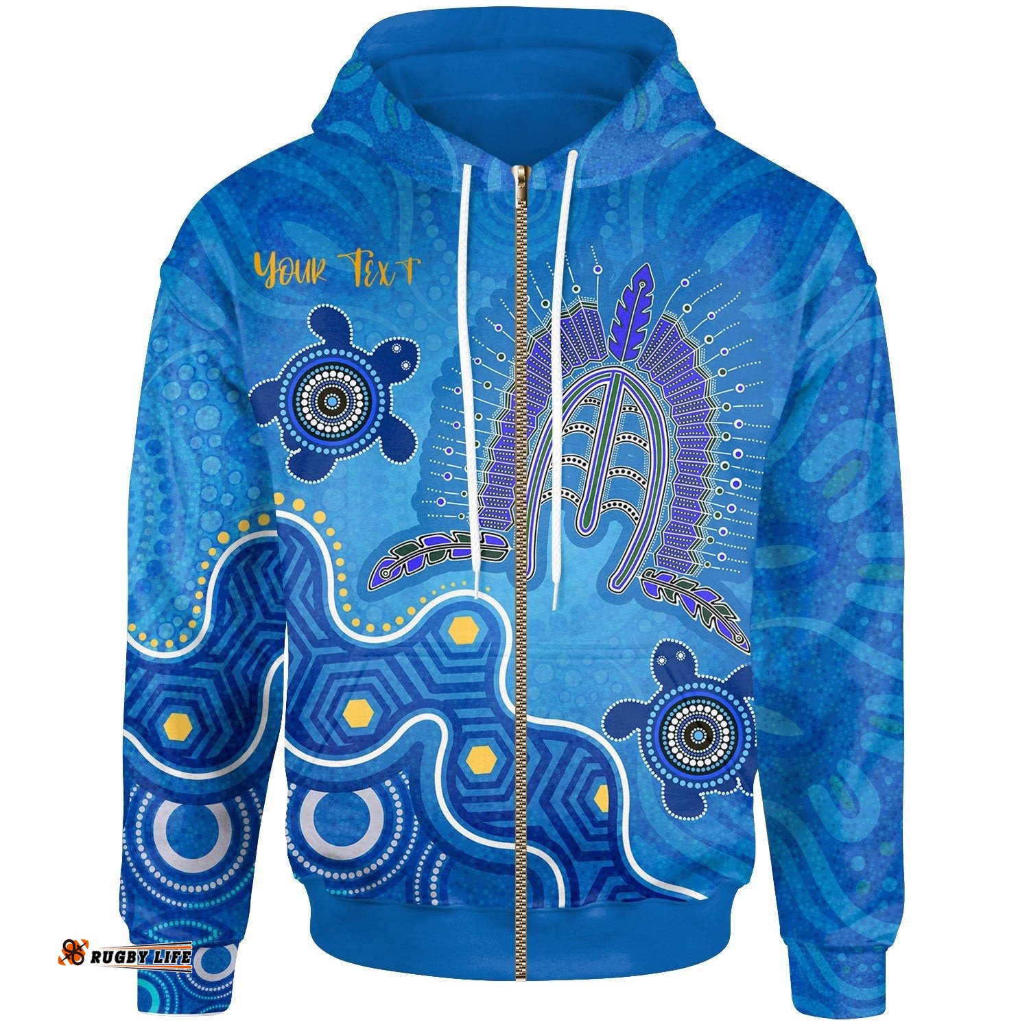 Torres Strait Personalised Zip Up Hoodie Dhari And Turtle BN25