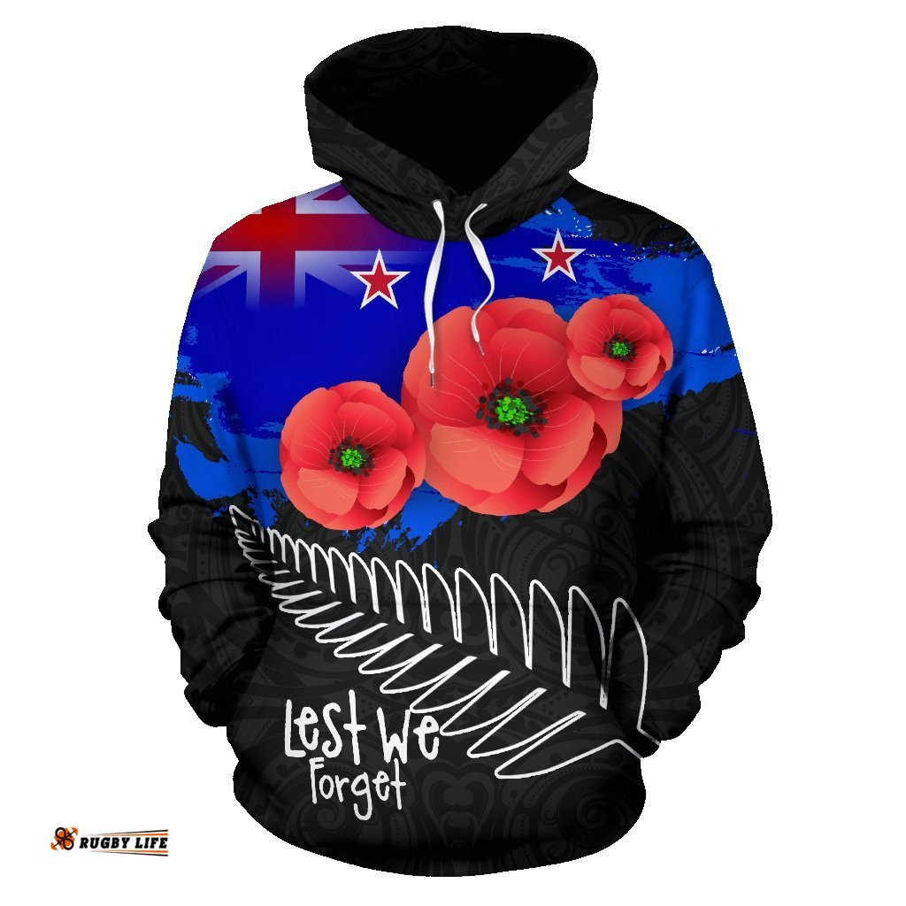 new zealand anzac poppy hoodie silver fern let we forget hoodie tee ausie