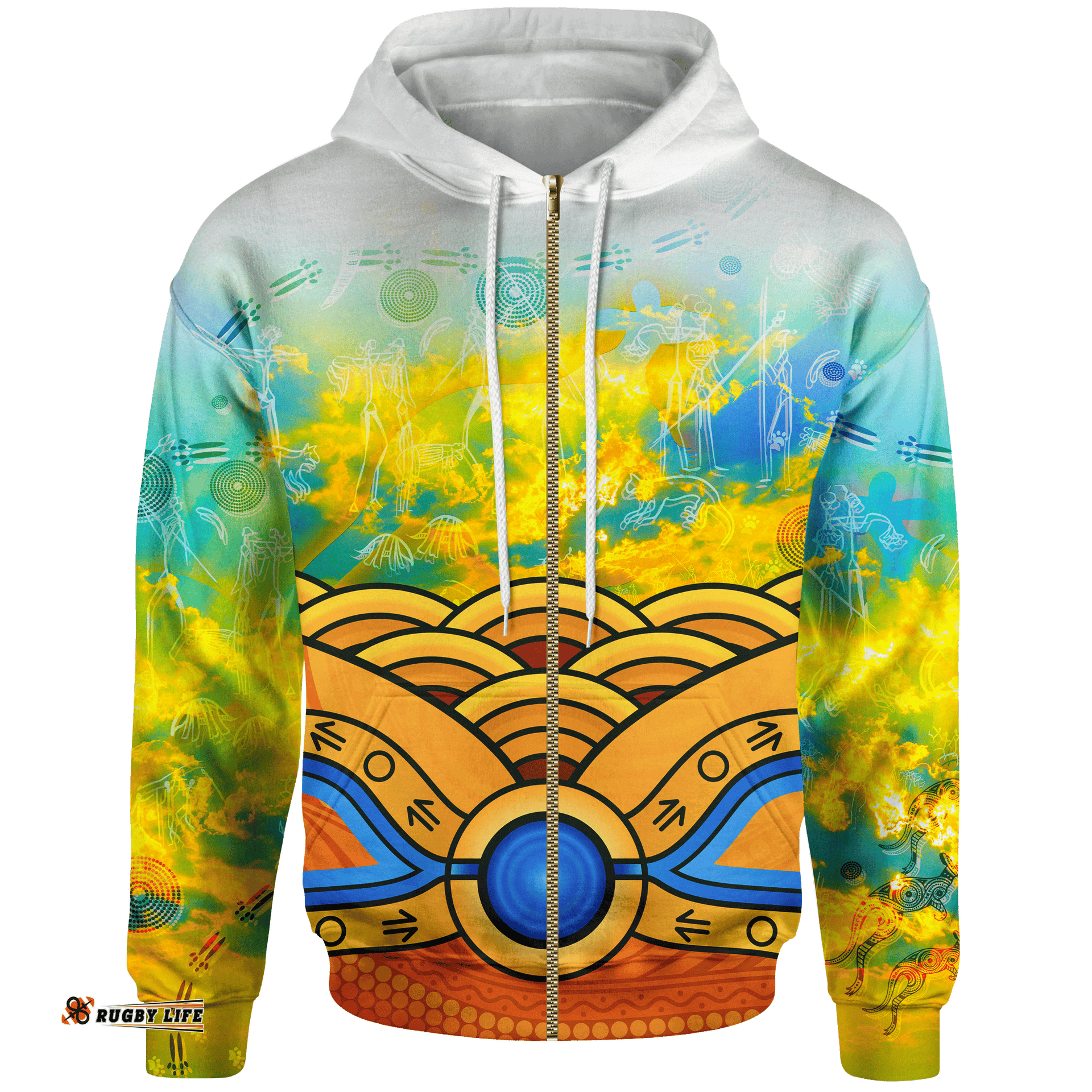 Aboriginal Zip Up Hoodie, Australia Kangaroo Sky