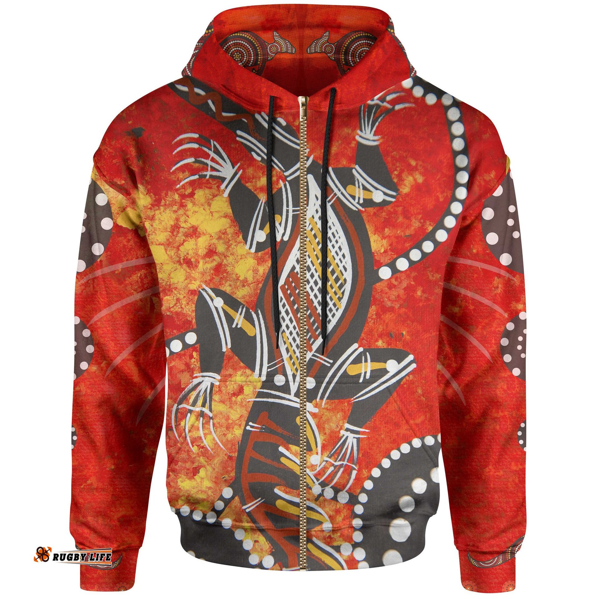 Zip Up Hoodie Crocodile And Kangaroo Dot Painting Art