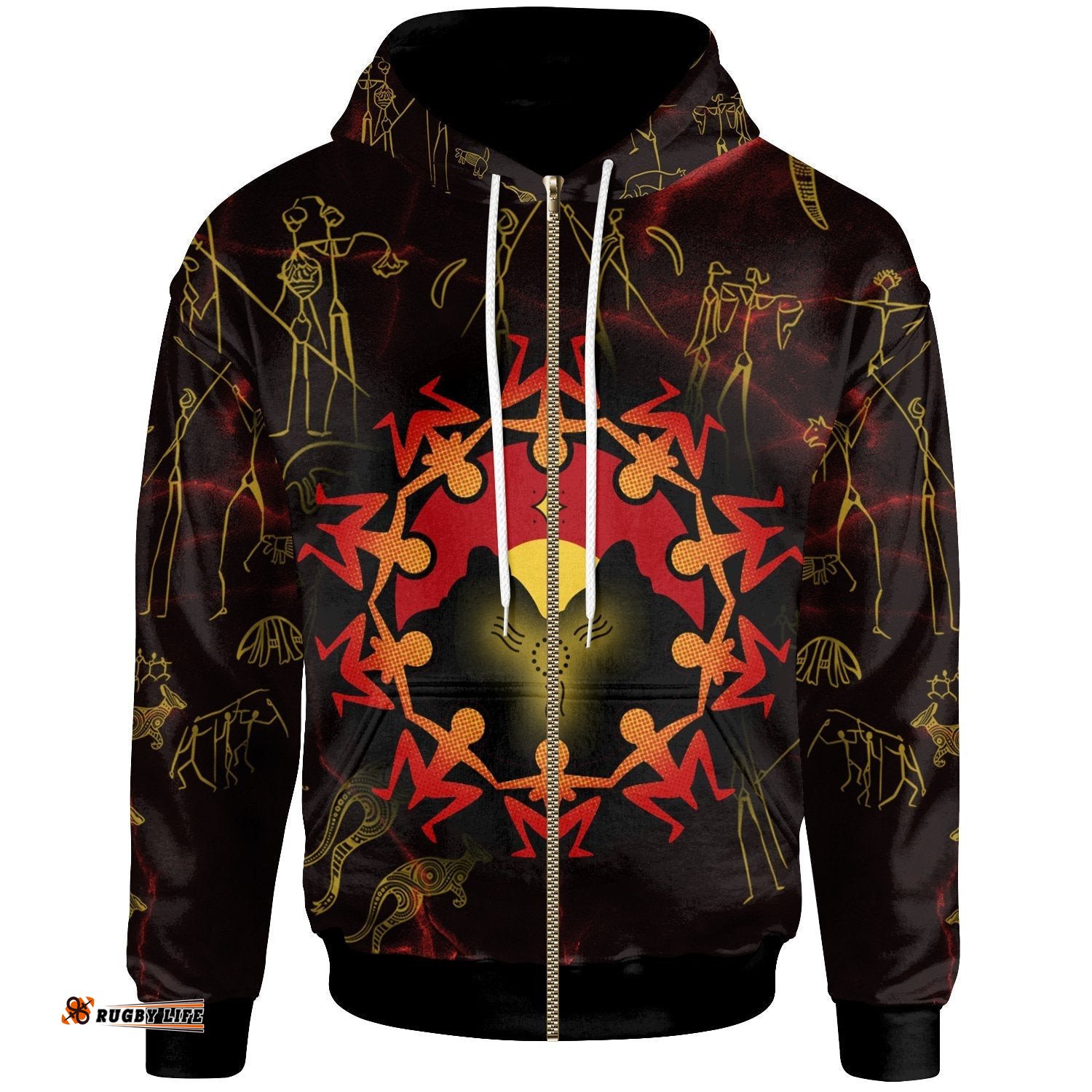 Aboriginal Zip Up Hoodie Australia Map and Indigenous Flag