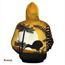kiwi with trees fern at sunset hoodie tee ausie