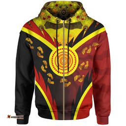 Aboriginal Zip Up Hoodie Indigenous Flag With Footprint Hand Art