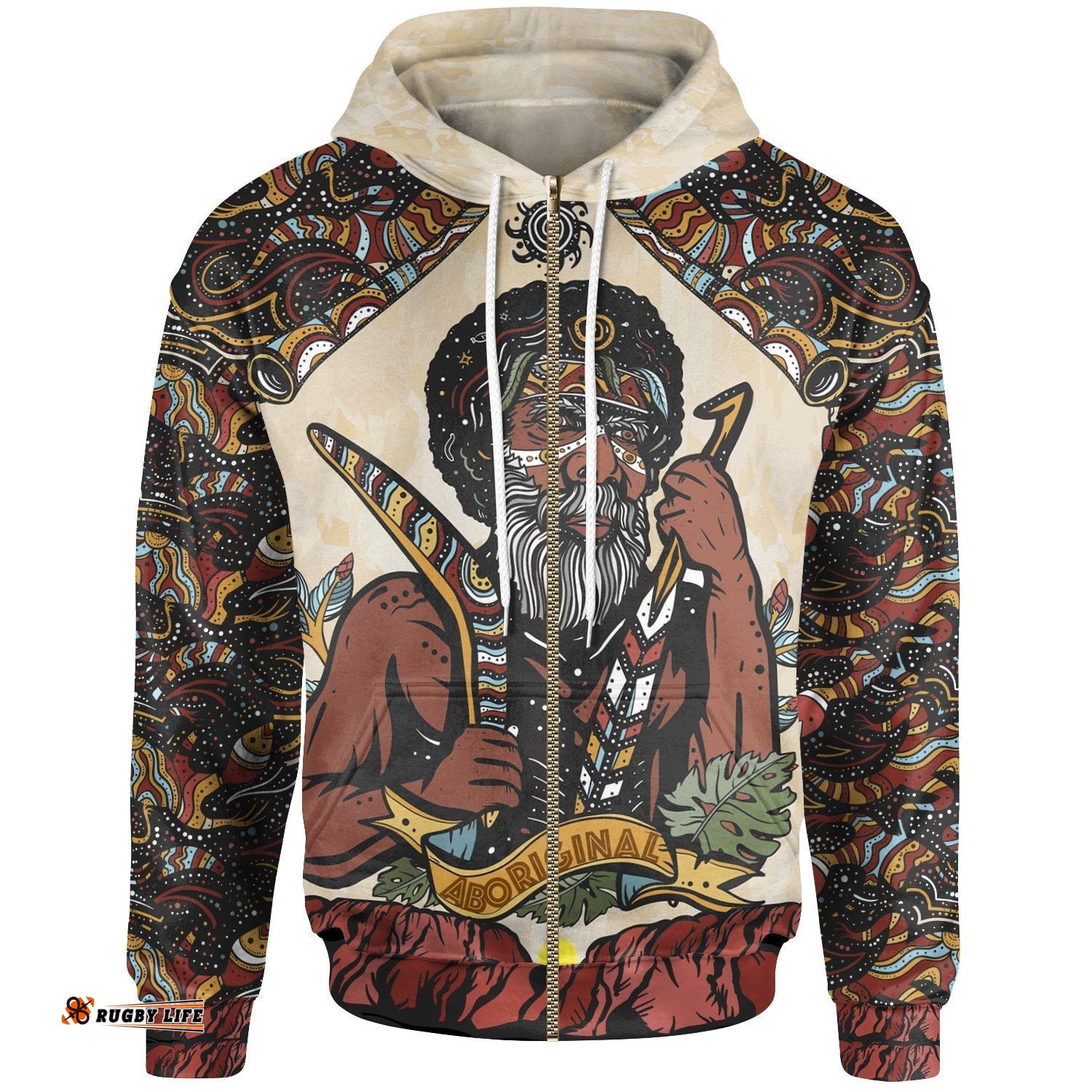 Custom Text Zip Up Hoodie Aboriginal Men