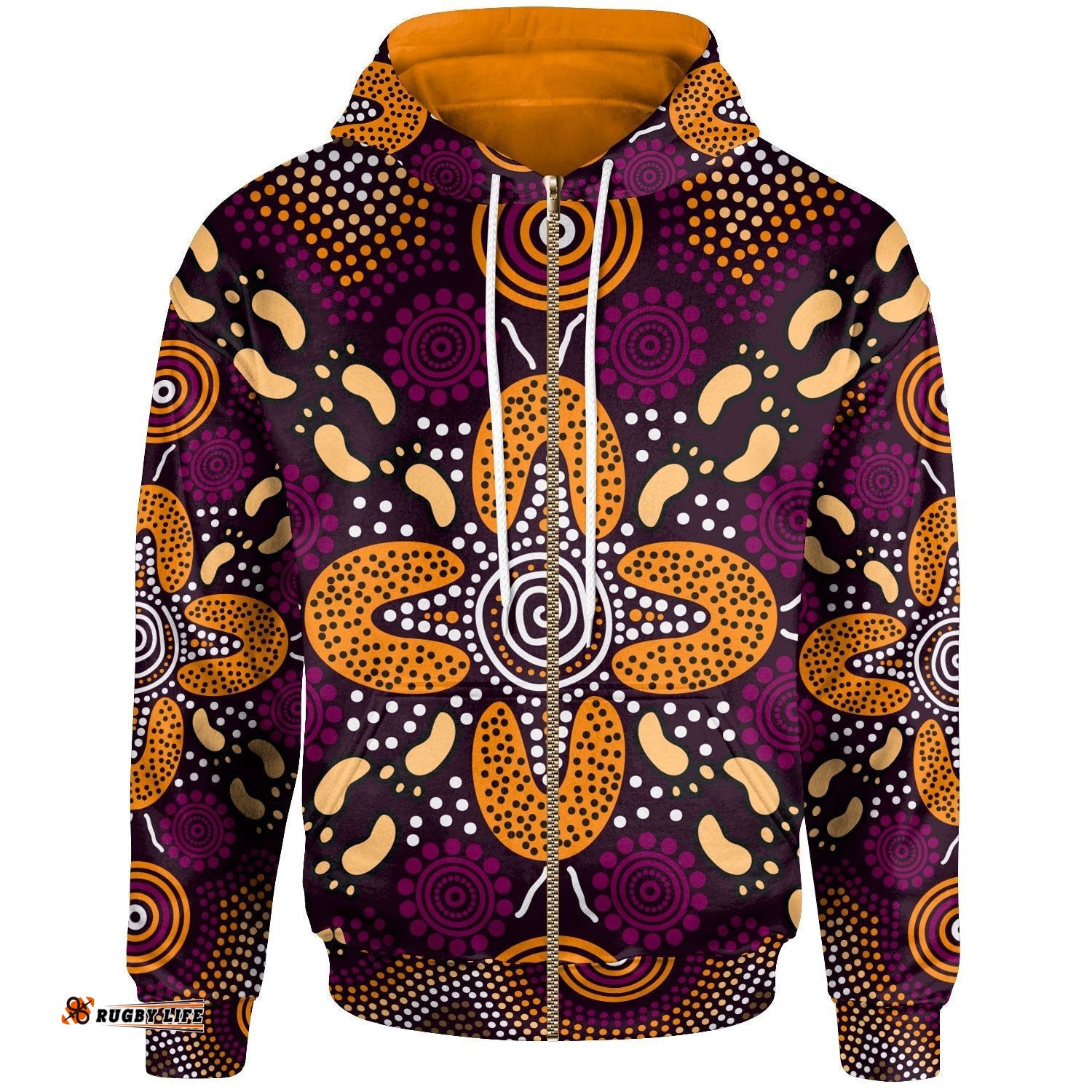 Aboriginal Zip Up Hoodie Flowers Dot Panting Art
