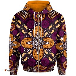Aboriginal Zip Up Hoodie Flowers Dot Panting Art