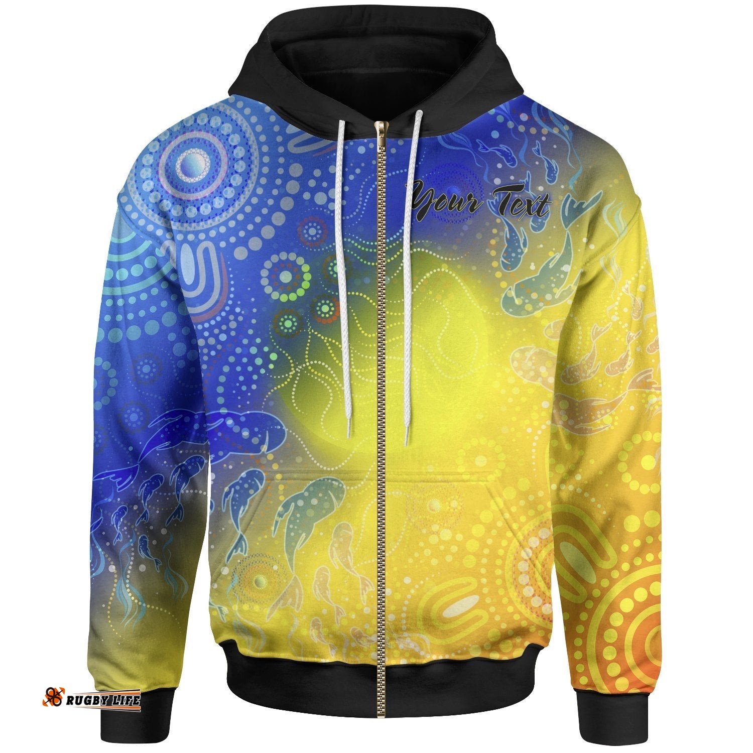 Custom Text Aboriginal Zip Up Hoodie Indigenous Fishing