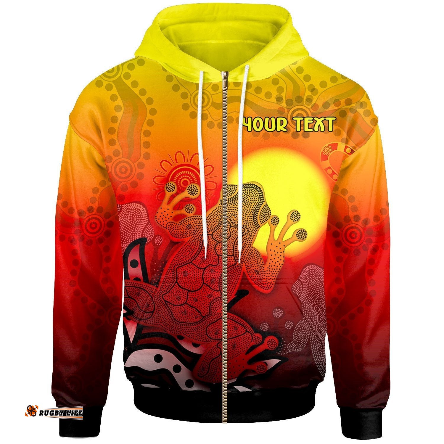 Custom Aboriginal Zip Up Hoodie Indigenous Frog Red