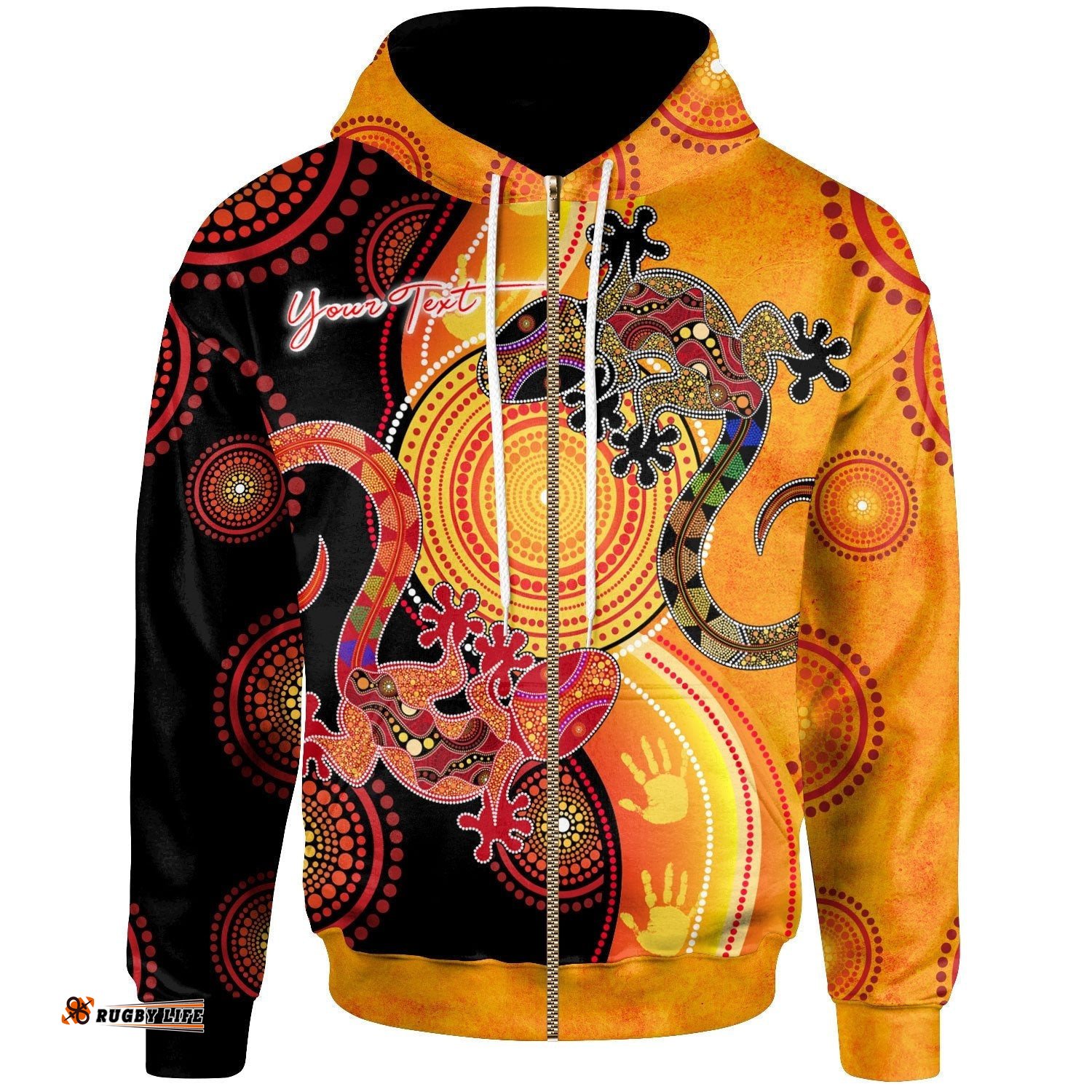 Aboriginal Personalised Zip Up Hoodie Couple Aboriginal Lizards