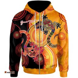 Aboriginal Personalised Zip Up Hoodie Couple Aboriginal Lizards