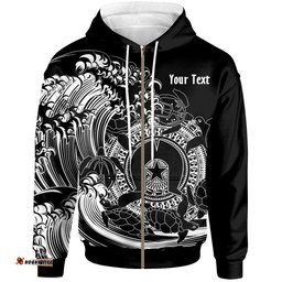 Custom Aboriginal Zip Up Hoodie, Torres Strait Islands in Wave Black