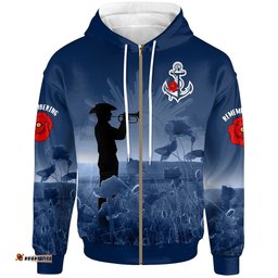 Navy ANZAC Zip Up Hoodie Remembering Our Heroes