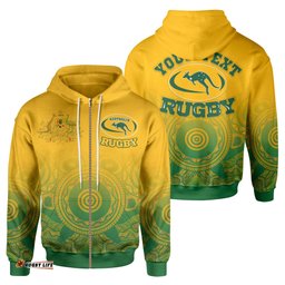 Custom Aboriginal Zip Up Hoodie, Australia Rugby and Coat Of Arms