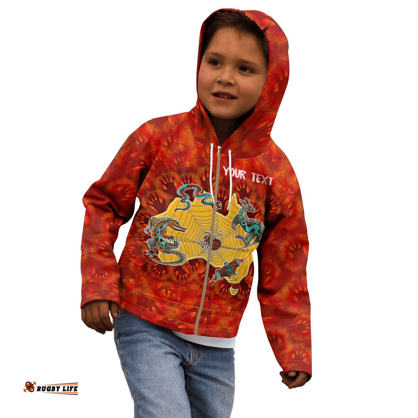 Custom Aboriginal Zip Up Hoodie Australia Map Hand Patterns Spider Web 02