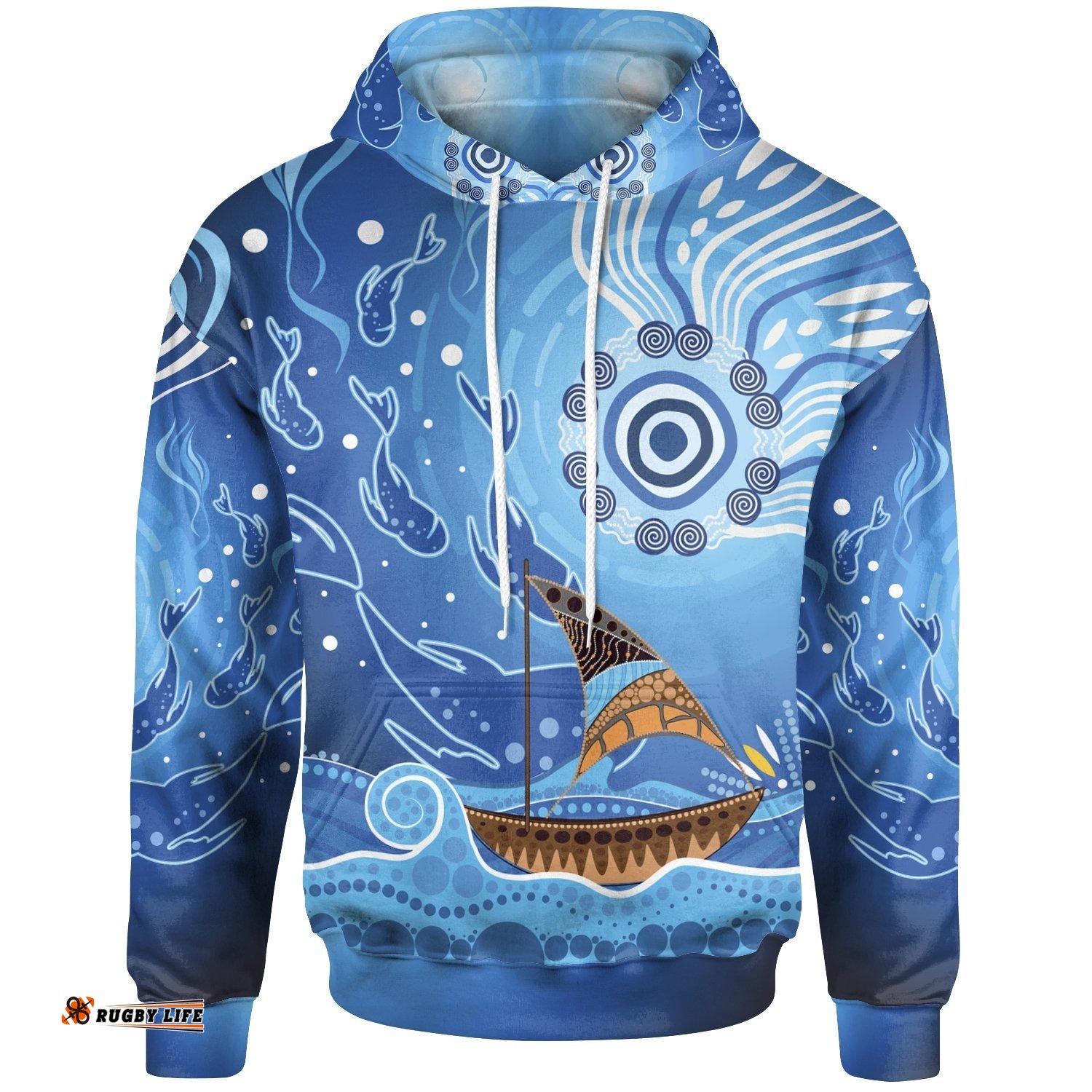 Hoodie Aboriginal View Sea With Fish And Boat 02