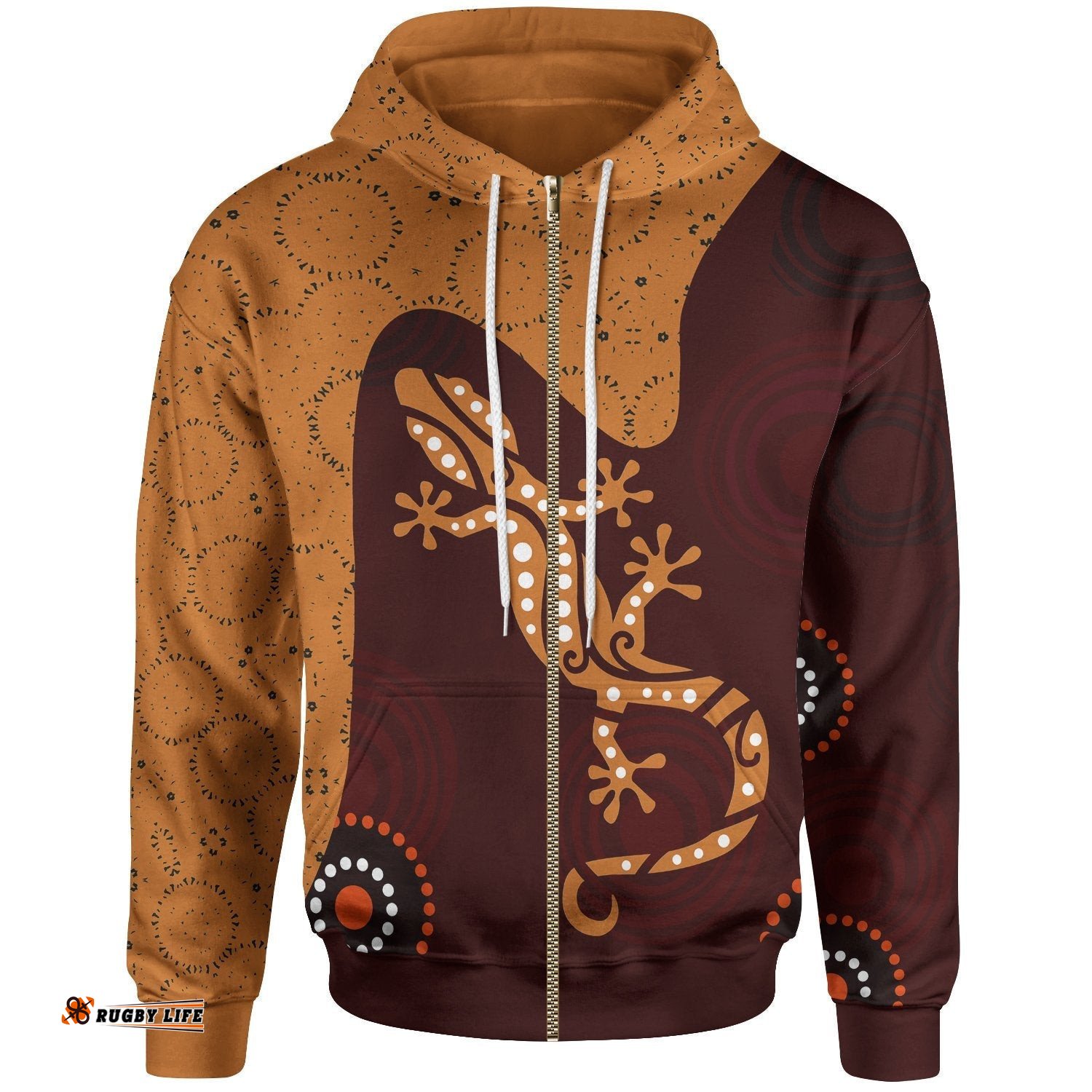 Aboriginal Zip Up Hoodie Lizard in Aboriginal Dreaming 08