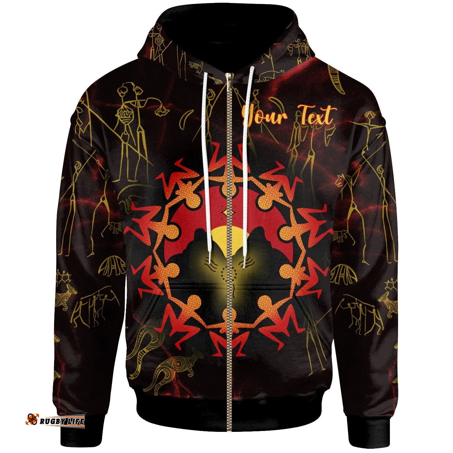Custom Aboriginal Zip Up Hoodie Australia Map and Indigenous Flag