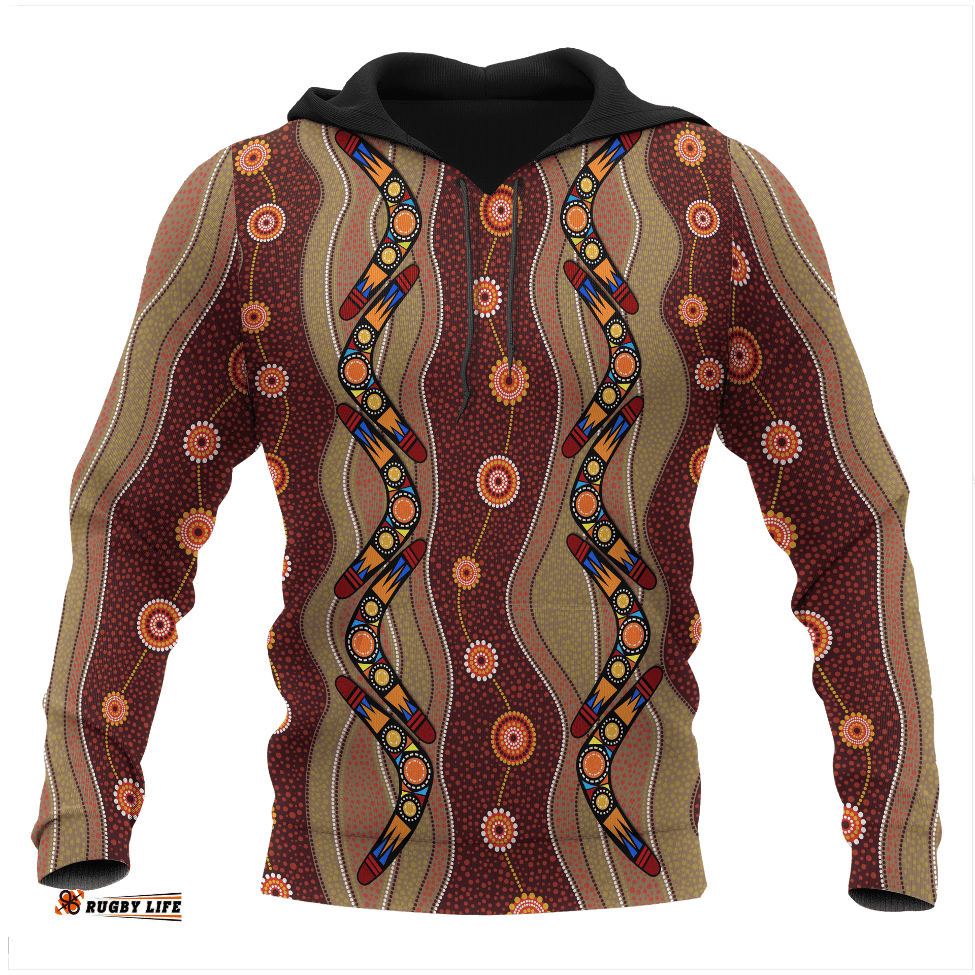 Aboriginal Hoodie, Boomerang Patterns Circle Dot Painting 09