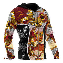 Aboriginal Zip Up Hoodie, Boomerang Patterns Circle Dot Painting 01