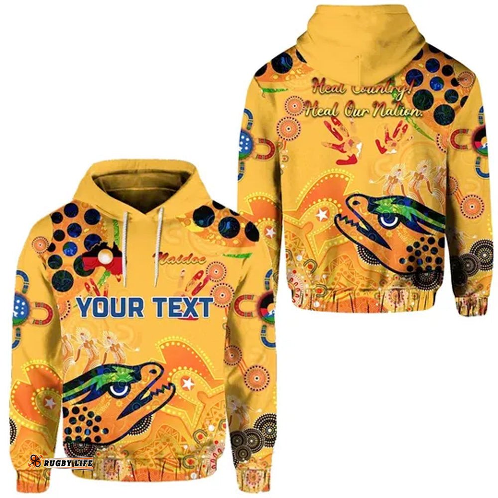 custom personalised parramatta hoodie eels indigenous naidoc heal country heal our nation gold tee ausie