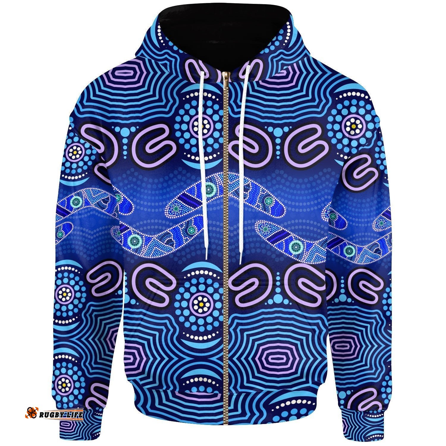 ABoriginal Zip Up Hoodie Boomerangs And Dot Painting Art Ver02