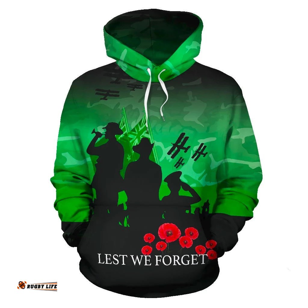 anzac heroes new zealand hoodie green lest we forget tee ausie