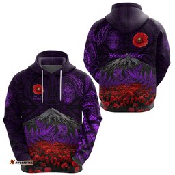 custom personalised warriors rugby hoodie new zealand mount taranaki with poppy flowers anzac vibes purple tee ausie