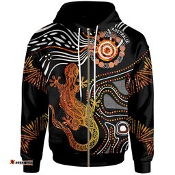 Aboriginal Zip Up Hoodie Lizard Sunshine