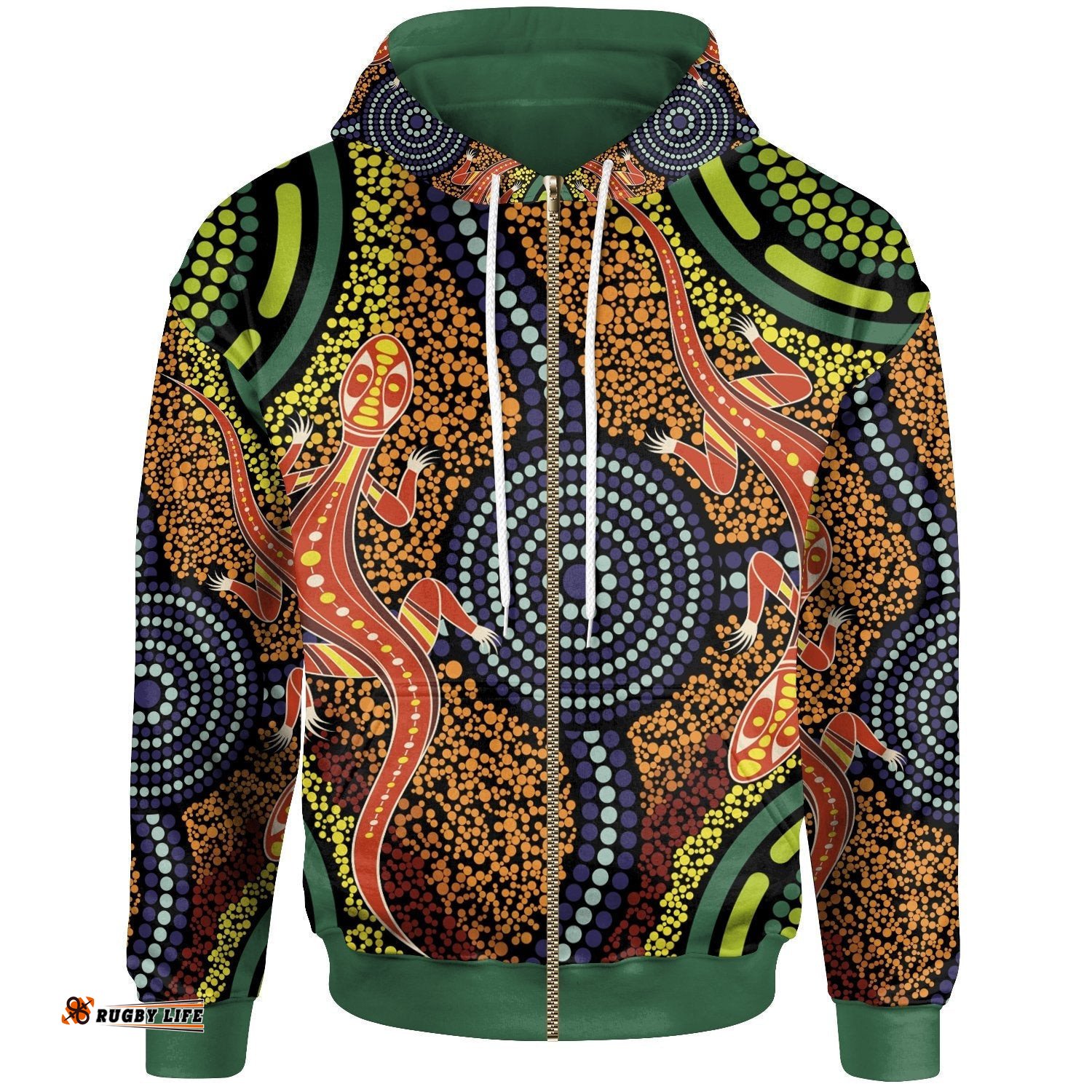 Aboriginal Zip Up Hoodie Aboriginal Two Lizards Dot Painting Circle