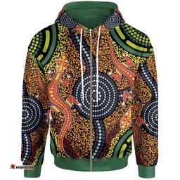 Aboriginal Zip Up Hoodie Aboriginal Two Lizards Dot Painting Circle