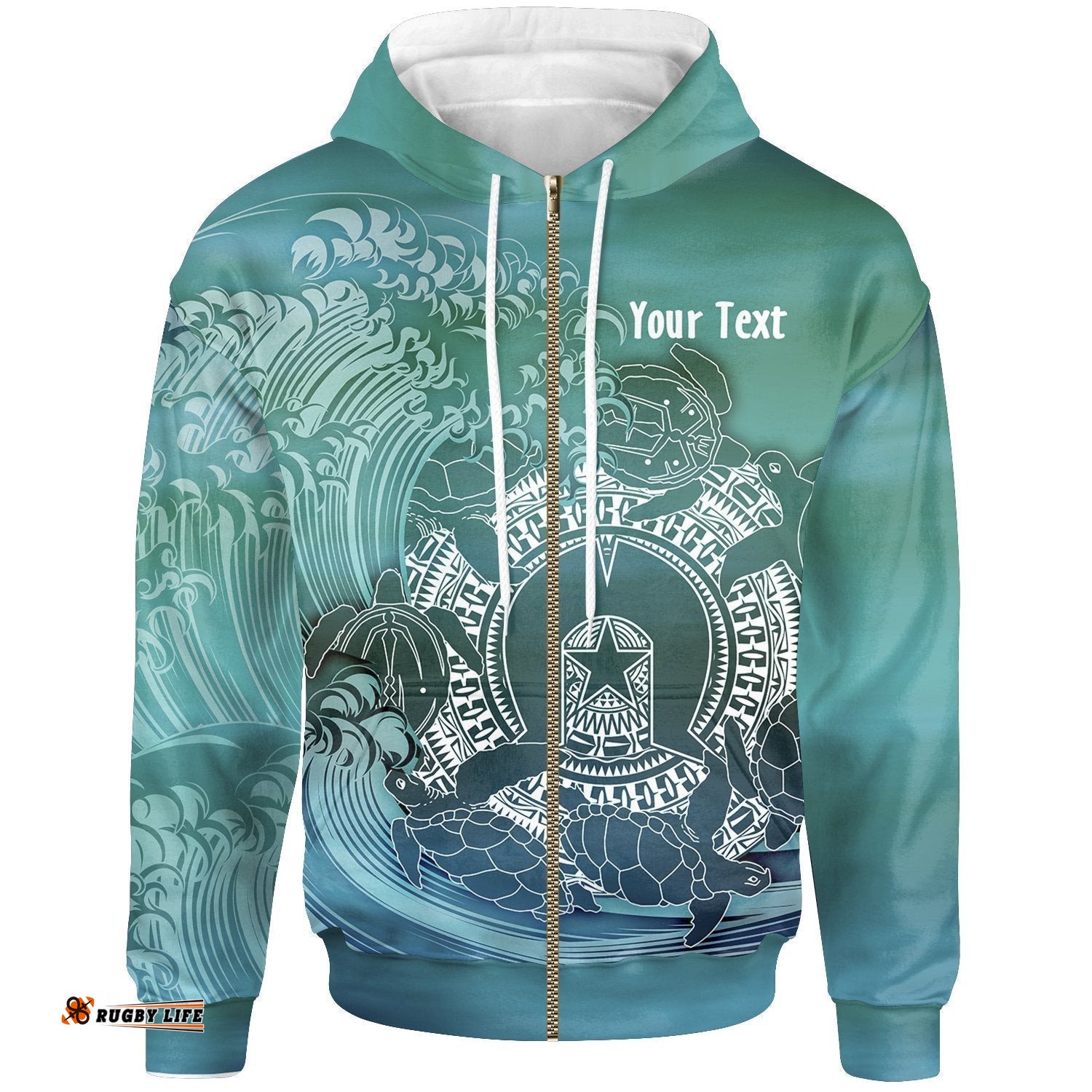 Custom Aboriginal Zip Up Hoodie, Torres Strait Islands in Wave