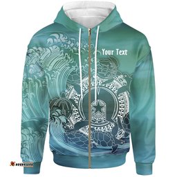Custom Aboriginal Zip Up Hoodie, Torres Strait Islands in Wave