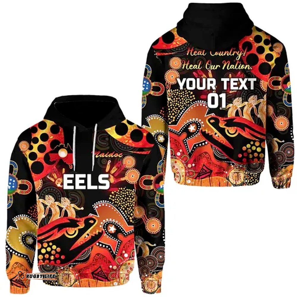 custom personalised parramatta hoodie eels indigenous naidoc heal country heal our nation black custom text and number tee ausie