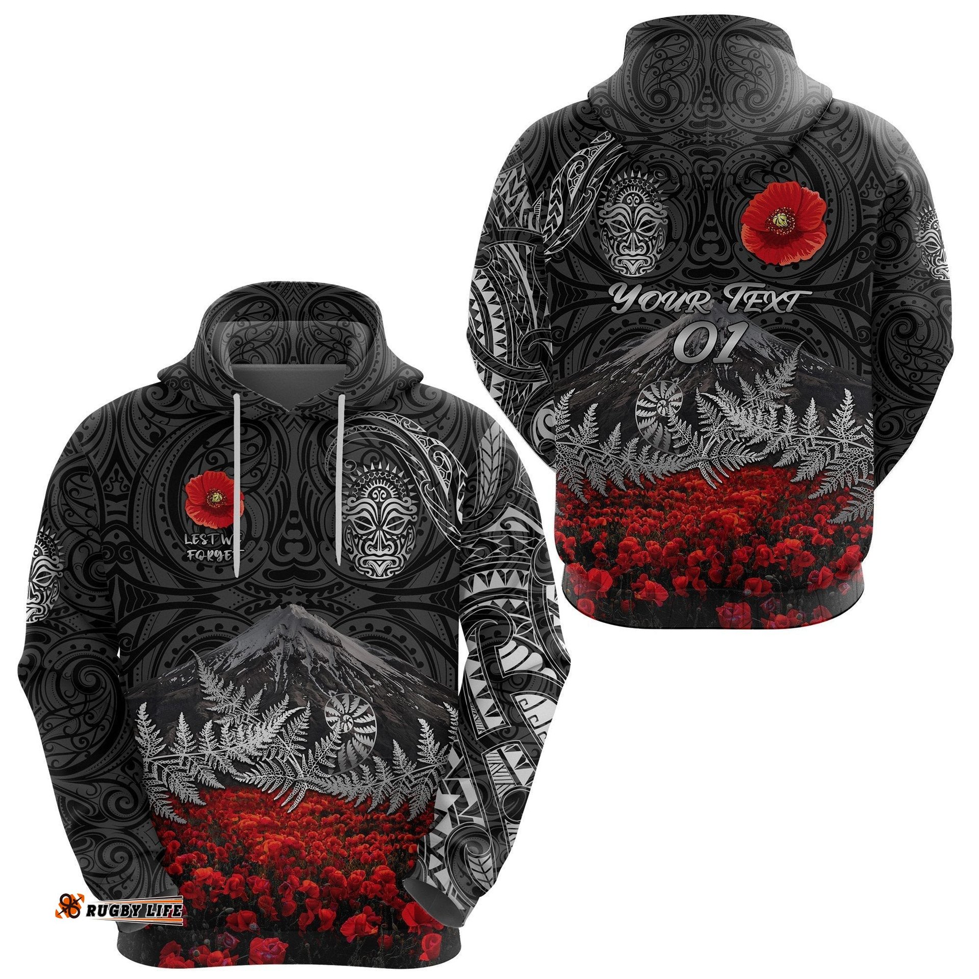warriors rugby custom hoodie new zealand mount taranaki anzac vibes black tee ausie