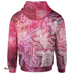 Aboriginal Hoodie Zip Up Sea Turtle With Indigenous Patterns Pink