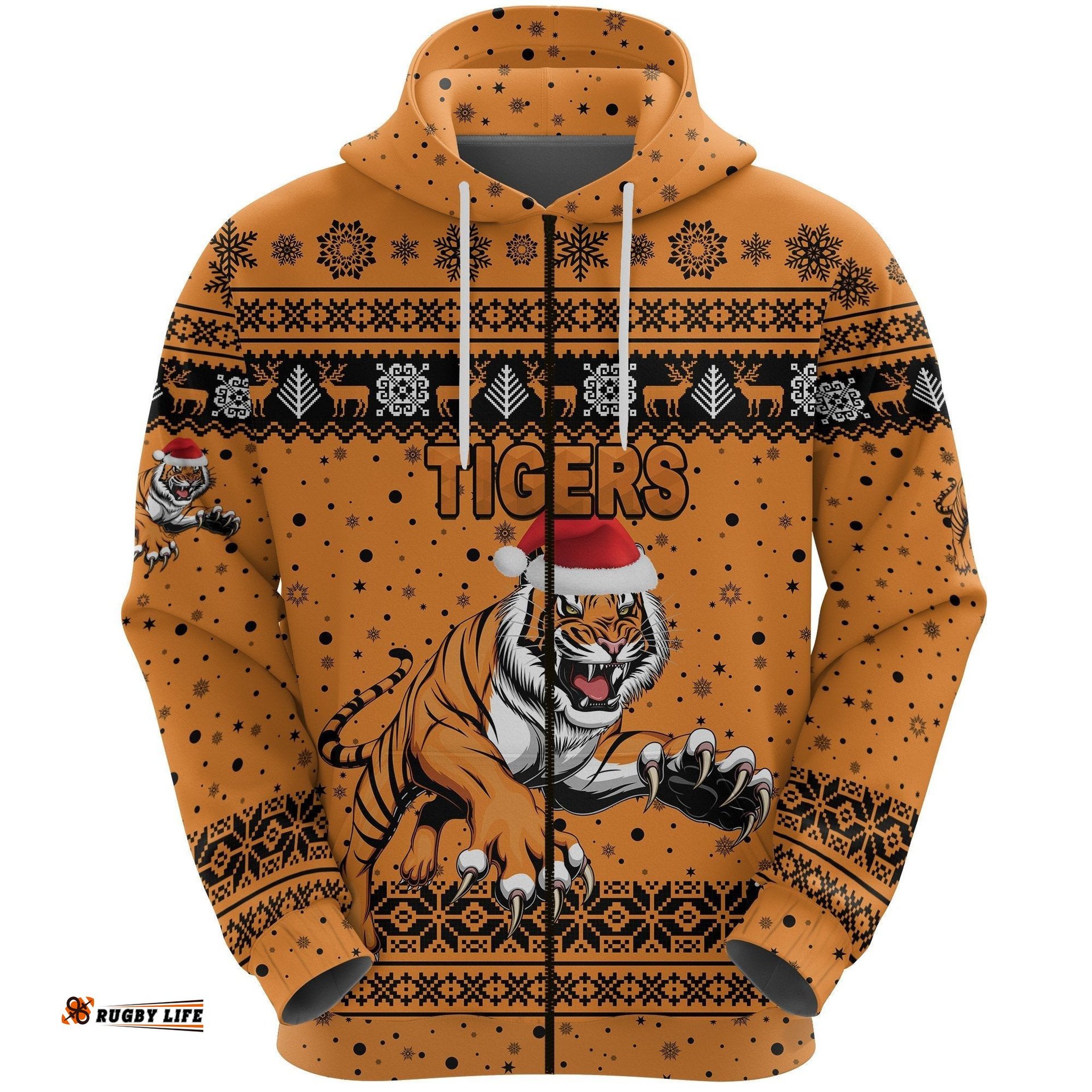 Wests Christmas Zip Hoodie Tigers Unique Vibes Orange