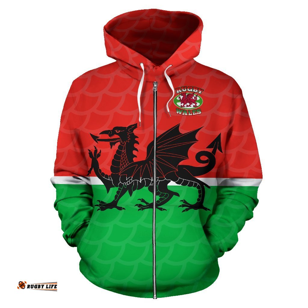 Wales Rugby Dragon Zip Up Hoodie Version 2