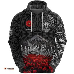 custom personalised warriors rugby hoodie new zealand mount taranaki with poppy flowers anzac vibes black custom text and number tee ausie