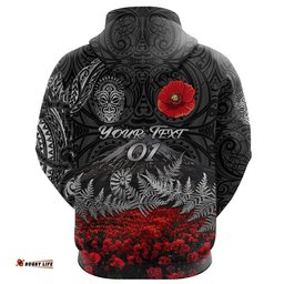 custom personalised warriors rugby hoodie new zealand mount taranaki with poppy flowers anzac vibes black custom text and number tee ausie