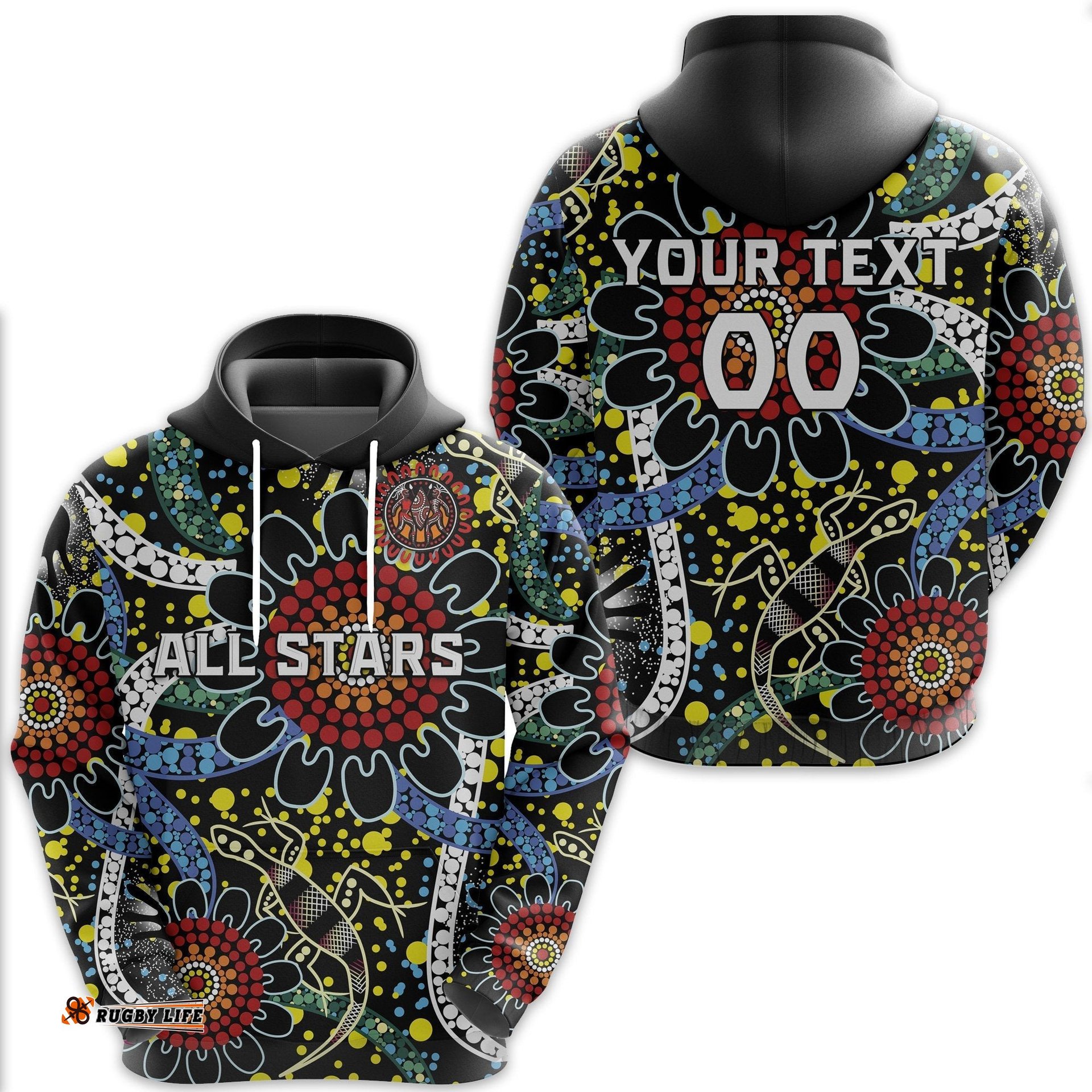 custom personalised australia indigenous rugby hoodie all stars sporty style custom text and number tee ausie