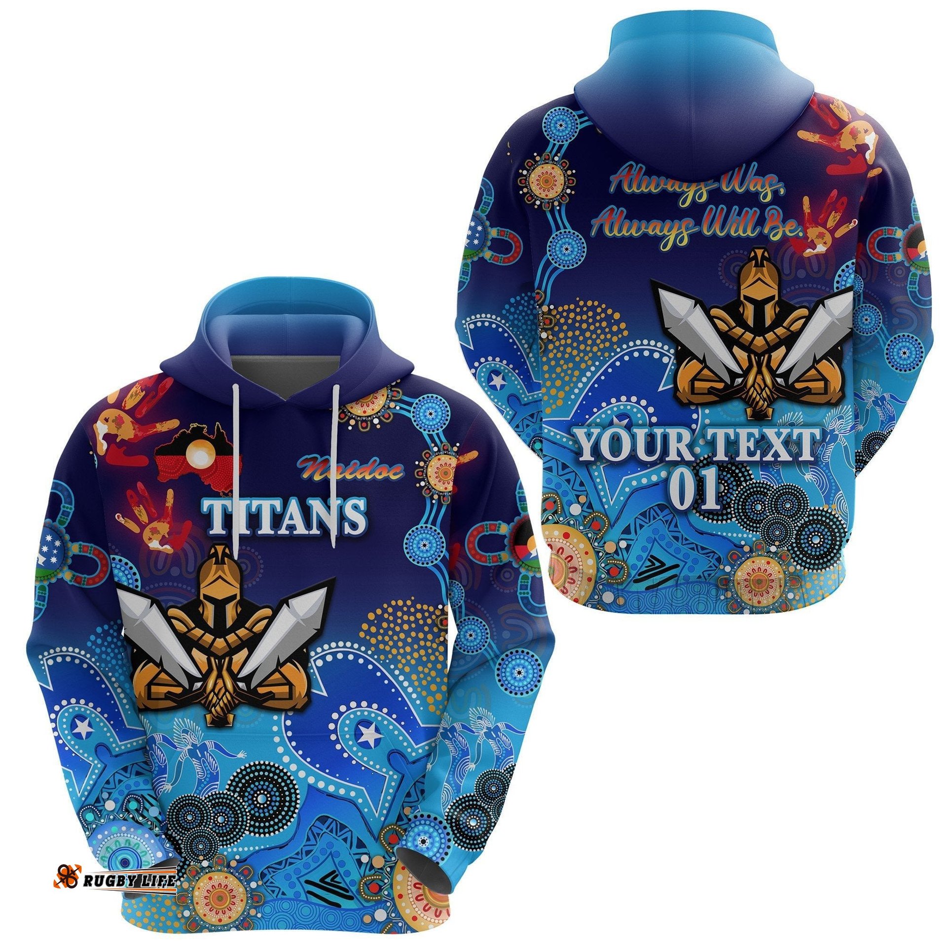 custom personalised gold coast titans hoodie gladiator naidoc heal country heal our nation custom text and number tee ausie