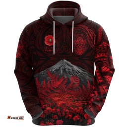 custom personalised warriors rugby hoodie new zealand mount taranaki with poppy flowers anzac vibes tee ausie
